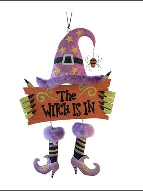 Whimsical Halloween 'The Witch Is In' Door Hanger - Purple & Orange
